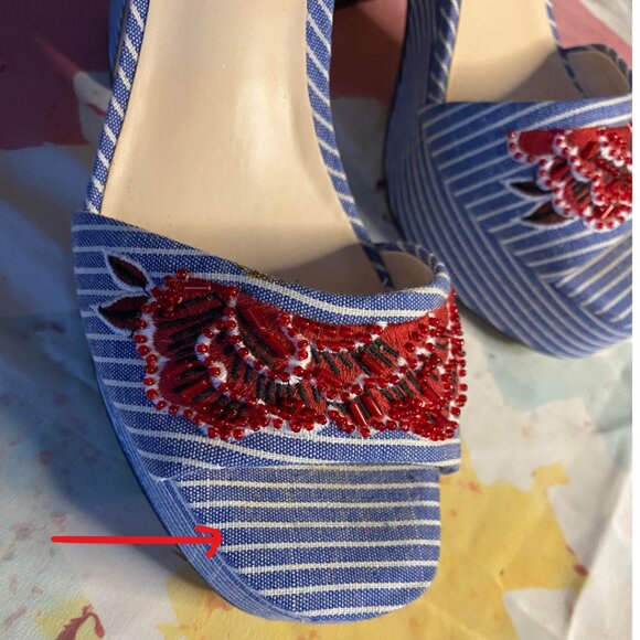 Nine West Blue & White Pinstripe Platform Heels - Picture 9 of 10